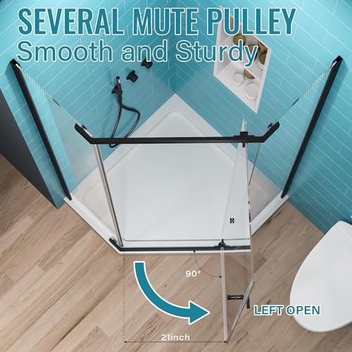 Comfystyle Neo-Angle Frameless Shower Door 36 in. W x 72 in. H, Corner Shower Enclosure with 1/4\" Clear Glass, Pivot Shower Doors in Matte Black Finish (Shower Base Not Included)