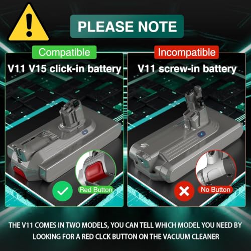 Image of EGR 9000mAh V11 /V15 Battery Replacement Compatible with Dyson Click-in Installation for Extra /Absolute /Animal /Torque /Drive /Outsize /V11 /V15 /SV15 /SV22 /970425-01 Vacuum (Not for Screw-in Models)