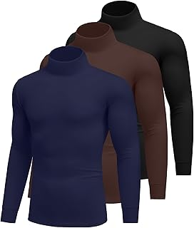 Ekouaer 3Pack Men\'s Thermal Top Long Sleeve Turtleneck Shirts Basic Undershirt Baselayer for Winter S-3XL