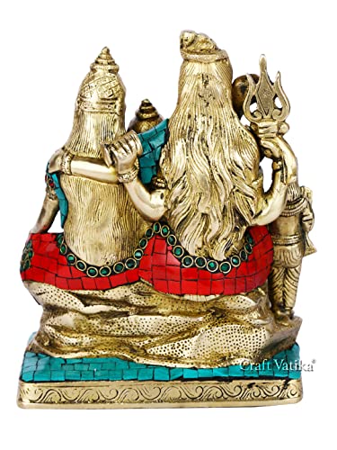 Image of Collectible India God Shiva Family Idol Shiva Parvati Ganesh Sculpture -God Goddess Brass Idols