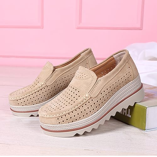 Image of YING LAN Women Slip On Loafers Comfort Suede Moccasins Wide Low Top Shoes