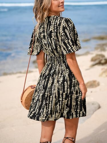 Image of CUPSHE Women's Plunging V Neck Flutter Sleeve Smocked Waist Mini Dress