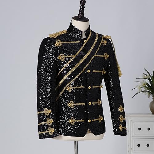 Mens Luxury Sequin Suit Blazer Jacket Medieval Dinner Party Uniform Fit Stand Collar Shiny Party Tuxedo2