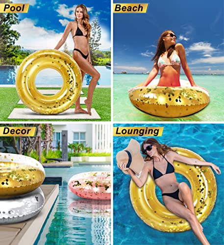 Cota Global Inflatable Pool Float Tube Confetti 36 Inches Premium Swim Ring Heavy Duty Vinyl Flotation Pool Floats Toy For The Beach, Party, Vacation, Uv Resistant - Pool Party (Gold) #TOP2