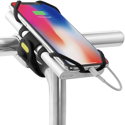 Bone Bike Tie Pro Pack 1, teléfono celular de bicicleta + soporte de cargador para vástago, soporte de silicona sin arañazos, teléfono universal de