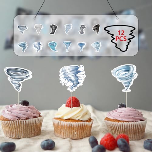 Image of Tornado Birthday Party Decorations - Tornado Party Supplies including Happy Birthday Banner, Spirals, Cake Toppers, Table Centerpieces, Balloons, Tablecloth (BJ)