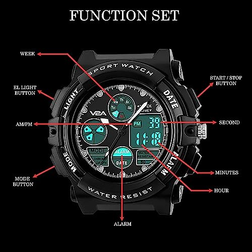 Image of V2A Nova Pro Kids Watch for Boys Age 8-14 | 44mm Analog Digital Sports Watch | Alarm Stopwatch Backlight | TPU Strap | 30M Water Resistant | School & Birthday Gift | Gift for Boy