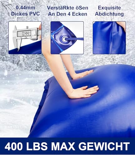 MAXVINI Poolkissen 122×457CM XXXL Poolkissen Rechteckig zur Poolabdeckung, Pool Kissen inkl. 5m Seil ×2 & Reparaturset, Pool Luftkissen bis -25°C Doppelnaht Sicherheitsventil