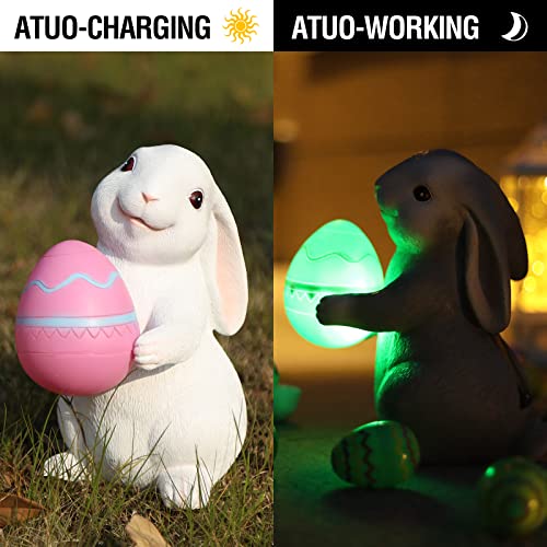 Aoliy Easter Bunny Decorations Spring Decor Hugging A Easter Egg Rabbit Garden Statue Figurines For Patio Yard Lawn Porch(Pink) #TOP1