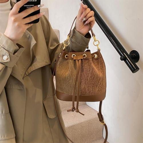 Image of Denim Bucket Bag for Women Handbag Trendy Jean Purse Drawstring Crossbody Shoulder Bag