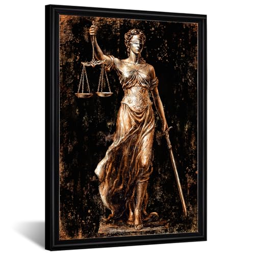Visual Art Decor Lawyer Office Decoration Lady of Justice Wall Art Law School Students, Judges Bedroom Decor Framed 16x24inch (Orange)