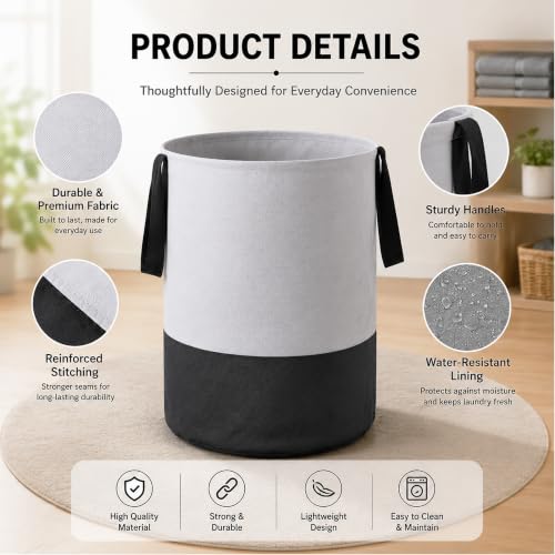 Image of GLUN Grey Plain Cylindrical Linen Bag, Pack of 1, 45 Litre Capacity Grey & Black, Water-Repellent, Lightweight & Durable Bag for Toys, Dirty Clothes, Stationery Items, Space Saving Item