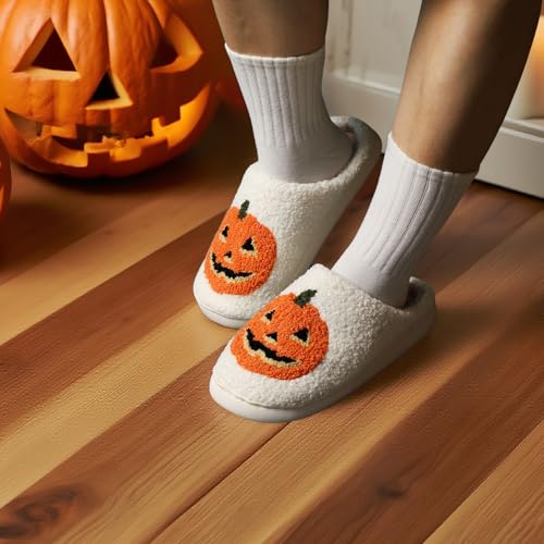 Gaolinci Pumpkin Lantern Cotton Slippers, Halloween Ghost Lantern Slippers3