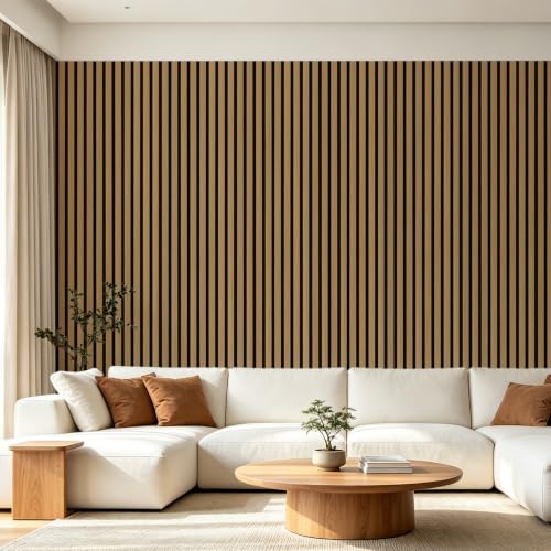 Image of Art3d 6-Piece Wood Acoustic Panels for Noise Reduction, 3D Textured Wall Paneling for Living Room Bedroom TV Background Interior Decor, Teak