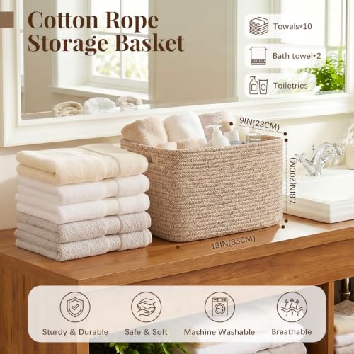 OIASKET-4Packs-Natural-Cotton-Rope-Storage-Baskets-for-Organizing-Toys-Clothes-Towels-Books-Soft-Versatile-Organizers-for-Shelves-Home-Decorative-Bins-13Lx9Wx78H-Brown