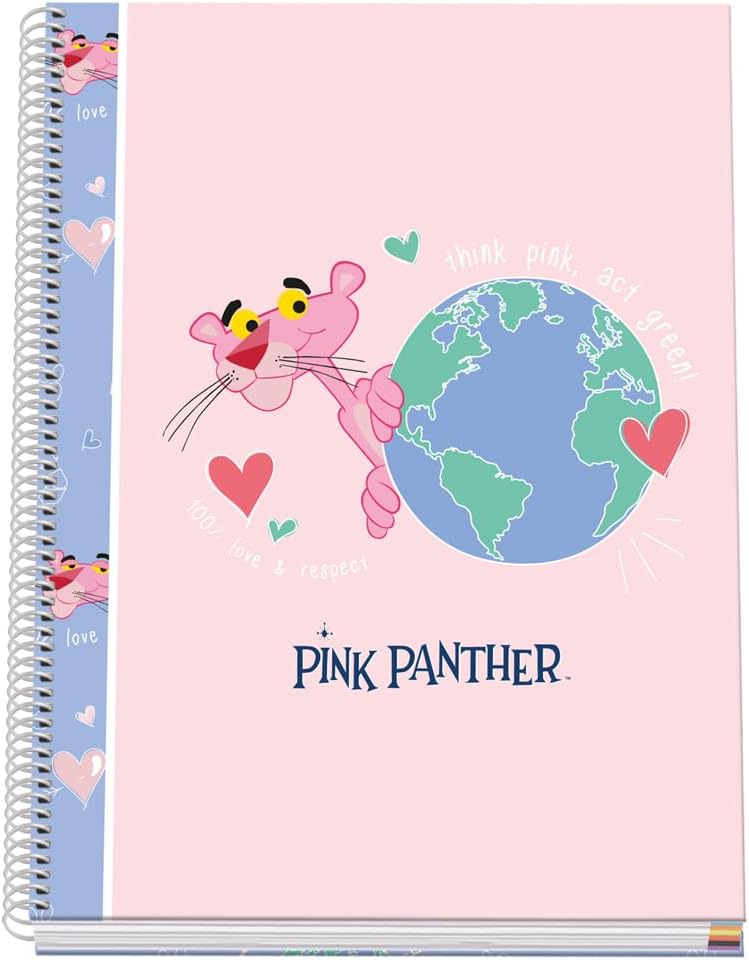 DOHE - A4 Squared Notebook - Spiral Binding, 100 Sheets of 90 g/m², 5 mm Square, Hardcover, Pink Panther ecoPink, School Supplies, FSC Mix AEN-COC-000243 - Pink