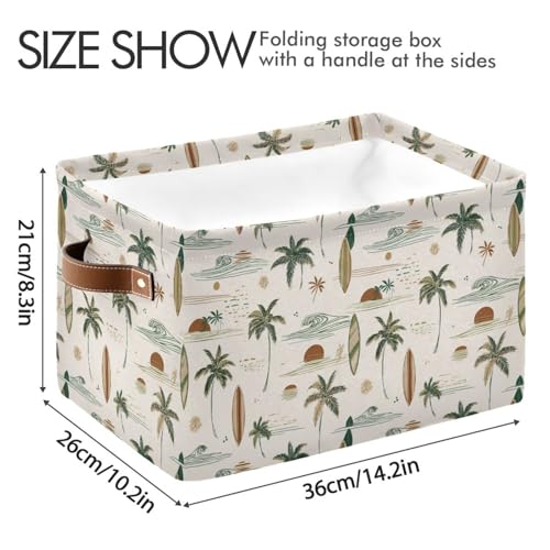 Image of Aslsiy Storage Basket - Hawaii Palm Surf Nursery Bins Brown Baby Box Canvas Clothes Shelf Laundry Hamper Gift Basket for Home Closet - 1 Pcs