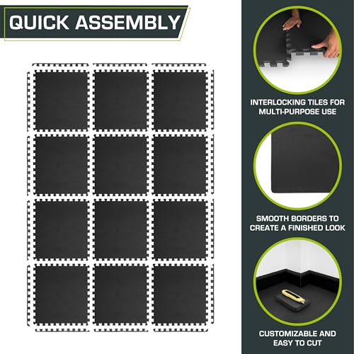 Image of ProsourceFit Weaved Pattern Extra Thick Exercise Puzzle Mat 1-inch, EVA Foam Interlocking Tiles for Protective, Cushioned Flooring for Home and Gym Equipment; Black, 48 SQ FT, 12 Tiles
