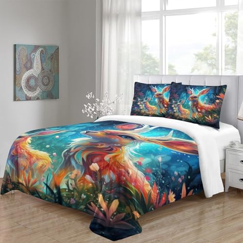 Parure housse de couette imprimé cerf King 220x240 multicolore IOFEER - 5