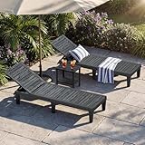 NUNU LAB Outdoor Chaise Lounges Set of 2, 5-Position Adjustable Patio Recliners with All-Weather Resin, Sun Loungers for Deck, Garden, Beach, Pool Sunbathing (Black Wood Grain, Set of 2)
