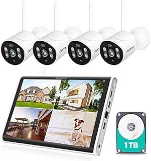 Wireless Security Camera System with 10" Monitor, DIHOOM 2K 8CH Wireless CCTV Camera Systems, 4pcs 3MP Wifi IP Cameras with 2-Way Audio, Night Vision Motion and Human Detection, App&Email Alert
