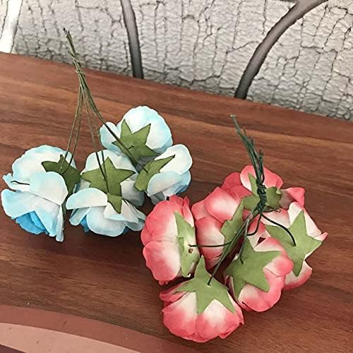 Miniatura 6 de Zamihalaa 60 cabezas de flores/1.4 in pequeñas flores de papel ramo de rosas artificiales para manualidades, álbumes de recortes de boda,