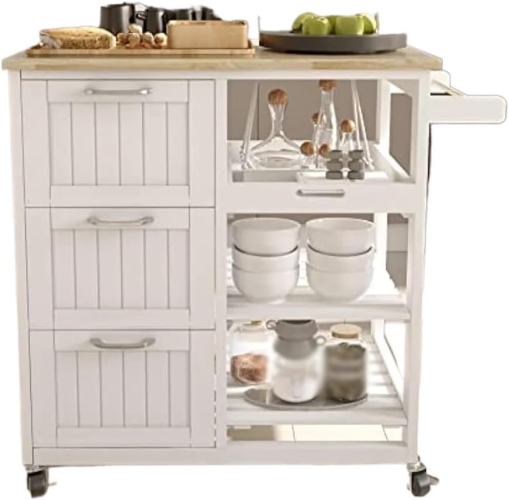 Kitchen Island Cart,Industrial Bar&Serving Rolling on Wheels Utility Storage Trolley with 3-Tier Wine