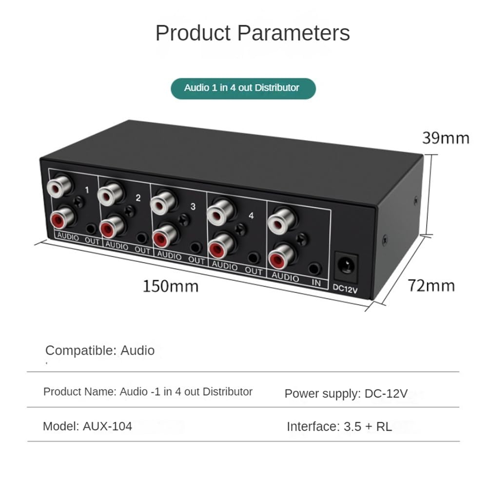 Splitter Audio 1 in 4 Uscite L/R Aux Stereo Distributore 1X4 per PC Dvd Altoparlante