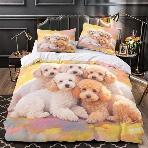 Housse de couette caniche 140x200 parure de lit microfibre douce - 2