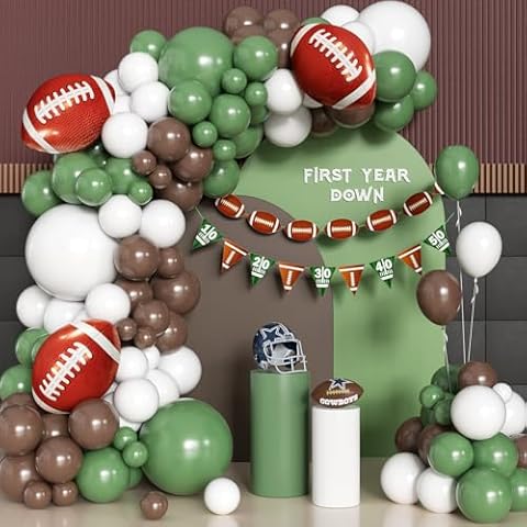 Football Balloon Arch Kit, Football Party Decorations Favors Banner, First Year Down Football Birthday Party Decorations, Superbowl Party Decorations 2025 with Sage Green and Coffee Brown Balloons Cover