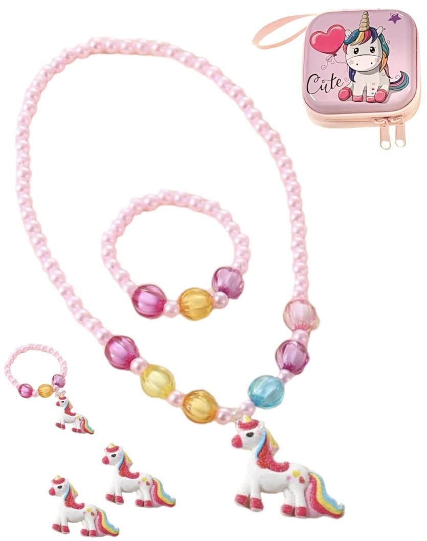 Le Delite Kids Jewellery Combo - Unicorn Metal Box Tin Case Pouch Pearl Mala Pendent With Chain, Earrings, Bracelet, Finger Ring, Necklace Jewelry Set For Women (B097S8TCRB) Amazon Price History, Amazon Price Tracker
