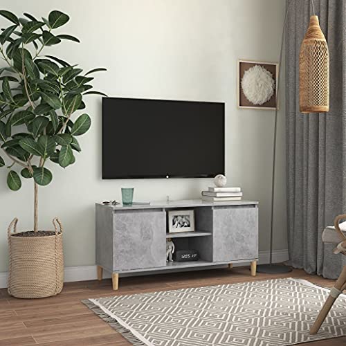 OHOOWOO Muebles TV Mueble de TV Patas Madera Maciza Gris hormigón 103