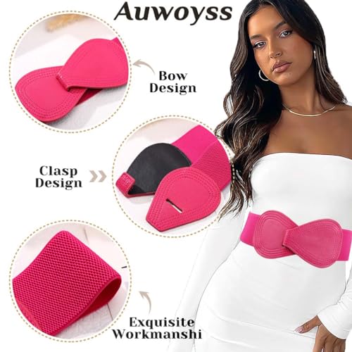 Women Leather Belt Stretch Bow Dresses Belt Elastic Vintage Waist Belt Buckle for Women and Girls3