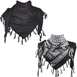 Explore Land Cotton Shemagh Keffiyeh Tactical Desert Scarf Neck Head Wrap with Tassel for Men Women (Black, Black and White, one size)
