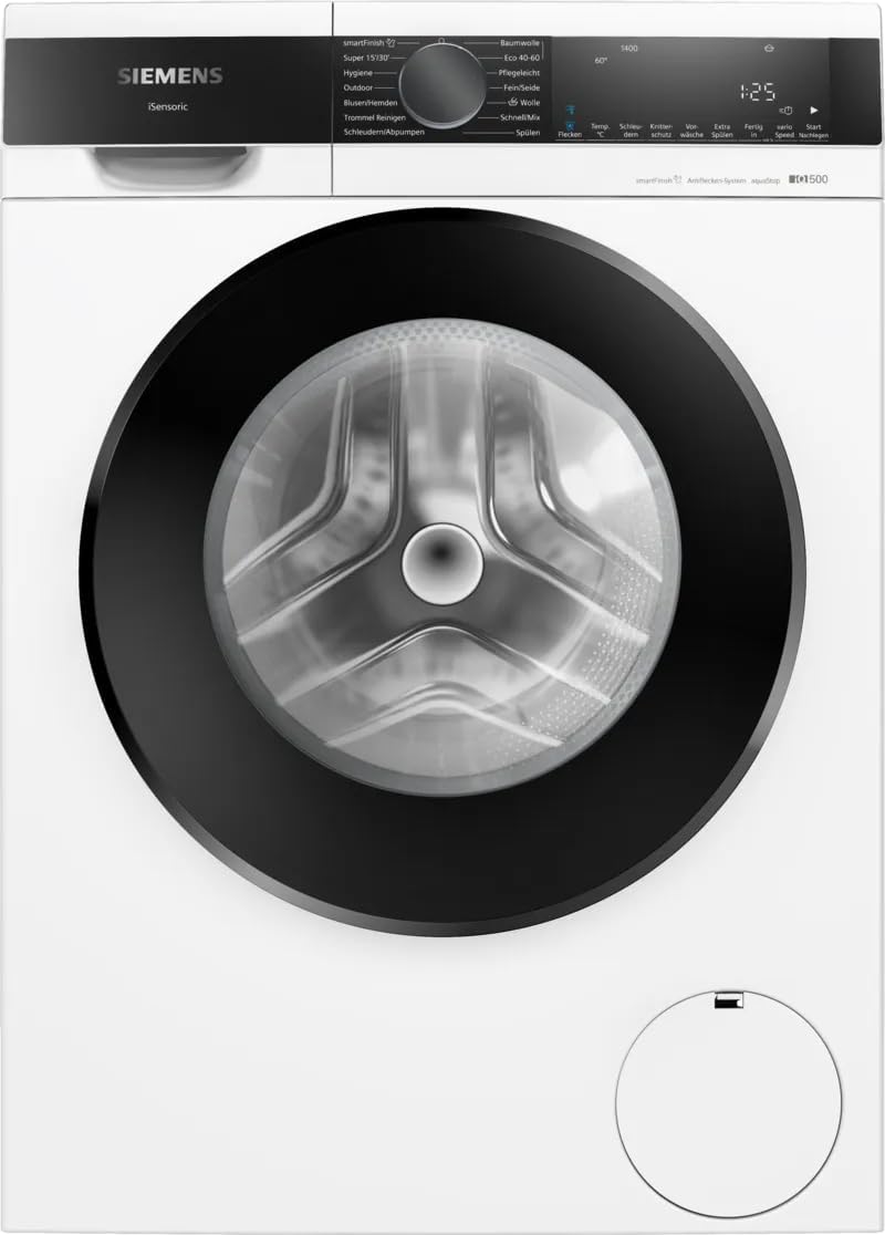 Siemens WG44G2Z40 iQ500 Waschmaschine 9kg, 1400 UpM, Antiflecken-System, smartFinish für weniger Bügeln, Schneller Waschen mit speedPack L, waterPerfect Plus, Nachlegefunktion, LED-Display, aquaStop