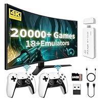 Retro Game Console Stick 2025, 4K HDMI Plug & Play with 20,000+ Classic Games, 64GB Game Stick with 2 Wireless Controllers, Supports 18 Emulators for TV Gaming