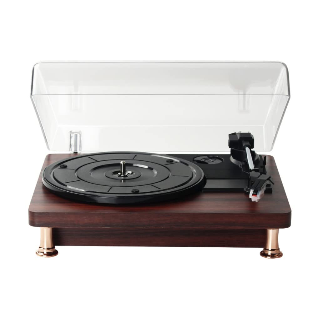 COOZMENTVinyl Record Player, 3-Speed Bluetooth Record Player with Built-in Speakers, Bluetooth 4.0, with Headset Function, RCA Line Out, AUX in, 2* Record Brushes