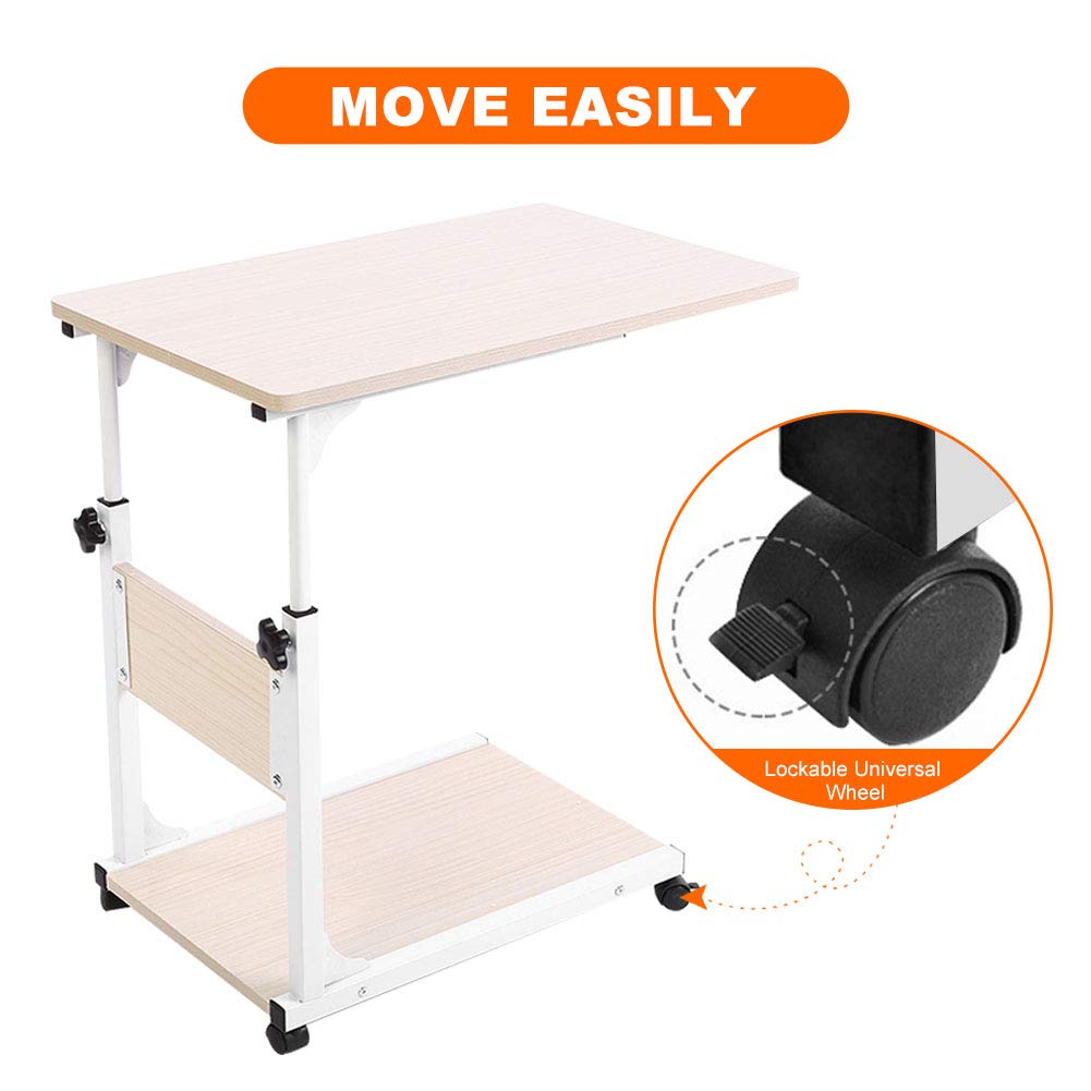Ejoyous Tavolo Porta Laptop su Ruote, tavolino mobile per divano con divisorio di stoccaggio Comodino da caffè regolabile in altezza per soggiorno Camera da letto Ufficio ospedale(Acero bianco)