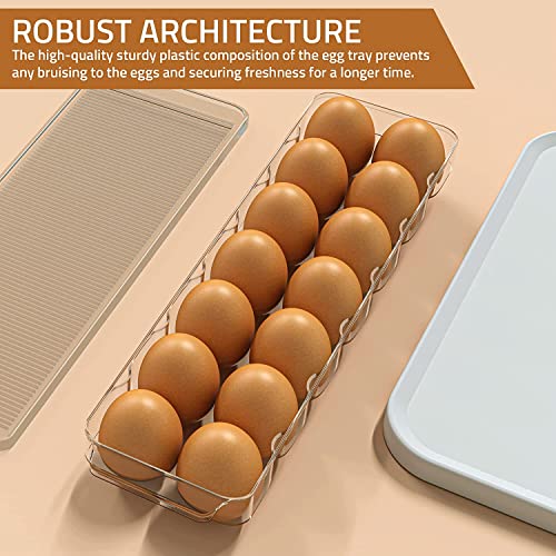 Image of Snazzy Egg Container For Refrigerator - 14 Egg Container With Lid & Handle, Egg Holder For Refrigerator, Egg Storage & PET Plastic Egg Tray (Clear, Pack of 2)