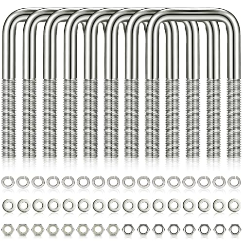 8 Pcs 304 Stainless Steel Square U-Bolt, 1/2 D x 3 1/16 W x 4 5/16 Inch