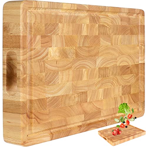 Comparison: Best Wood For Butcher Block Cutting Board 10 Wooden Butcher Block End Grain Cutting Board - 17x13x1.5in Reversible Multipurpose Chopping Board with Juice Groove, Cracker Holder & Inner Handles