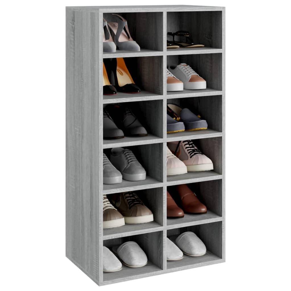 Étagère à chaussures gris Sonoma 54 x 34 x 100,5 cm avec 12 compartiments, peu encombrant et stable, armoire à chaussures moderne pour couloir, couloir et système de rangement