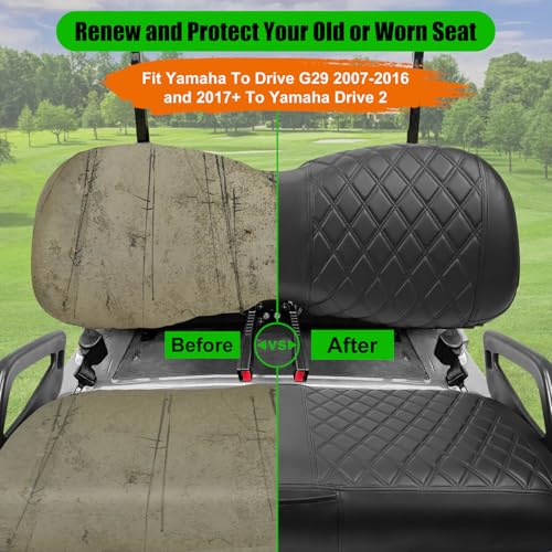 Golf Cart Seat Covers Compatible with Yamaha Drive G29 2007-2016 and 2017+ Drive 2 Carts, Made Thick Premium Marine Leather with Custom Diamond Stripe Soft Comfortable/Anti-Scratch/Anti-Fading