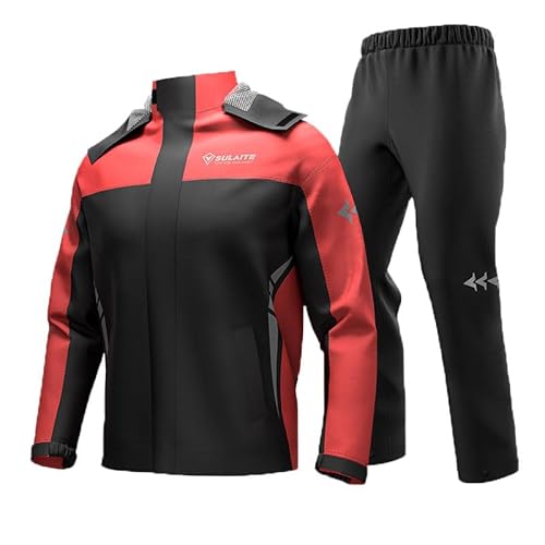 YEASQGS Traje de lluvia reflectante impermeable para motocicleta, conjunto de 2 piezas con chaqueta y pantalón para adultos, ciclismo, equitación, rosso, XXL