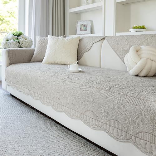 XSlive Cotton Quilted Pet Couch Covers for Sofa Farmhouse Rustic Floral Embroidery Sectional Couch Cover Soft Anti-Slip Sofa Slipcover Furniture Protector for Kids Dogs Pets (Khaki 28x28)