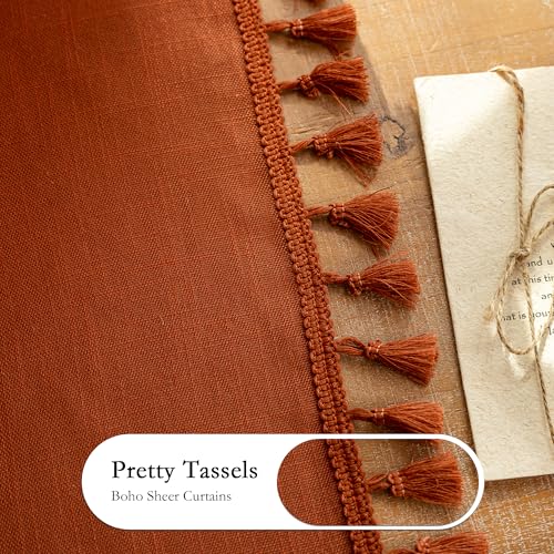 Image of MYSKY HOME Bohemian Macrame Curtains 84 Inches Long for Living Room,Semi Sheer Light Filtering Privacy Drapes Farmhouse Coutry Home Decor for Bedroom, 50 inch Wx84 inch L, Terracotta, 2 Panels