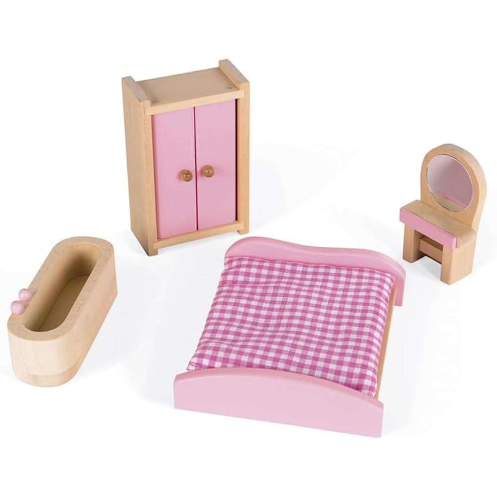Janod - Maison de Poupée en Bois Mademoiselle - 3 Etages et 11 Accessoires Inclus - Jouet d'Imitation - Développer l'Imagination - Dès 3 Ans , J06581, Rose