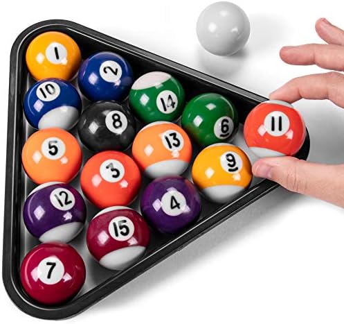 Mini Pool Balls & Triangle Bundle | 1.5" Balls Fit Tabletop & Freestanding Miniature Billiards Tables | Real Resin Balls Perform Like Full Size Balls
