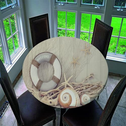 HOMEIEU Mantel Redondo 3D, Mantel Elástico con Estampado de Estrellas de Mar, Mantel Impermeable de Poliéster y Resistente al Aceite Diameter 90cm Cover