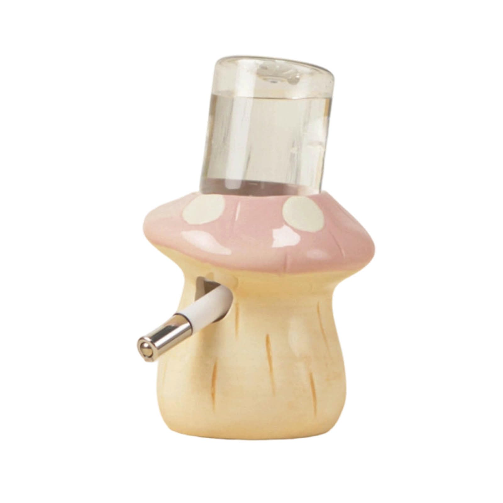 Hamster Water Bottle with Stand, Mushroom Shape Ceramic Hamster Water Bowl, Bite-Proof Leak-Proof 60ml Feeder for Rabbits, Guinea Pigs, Hedgehogs, Chinchillas, Hamsters, Gerbil, Small Animals (Pink)
